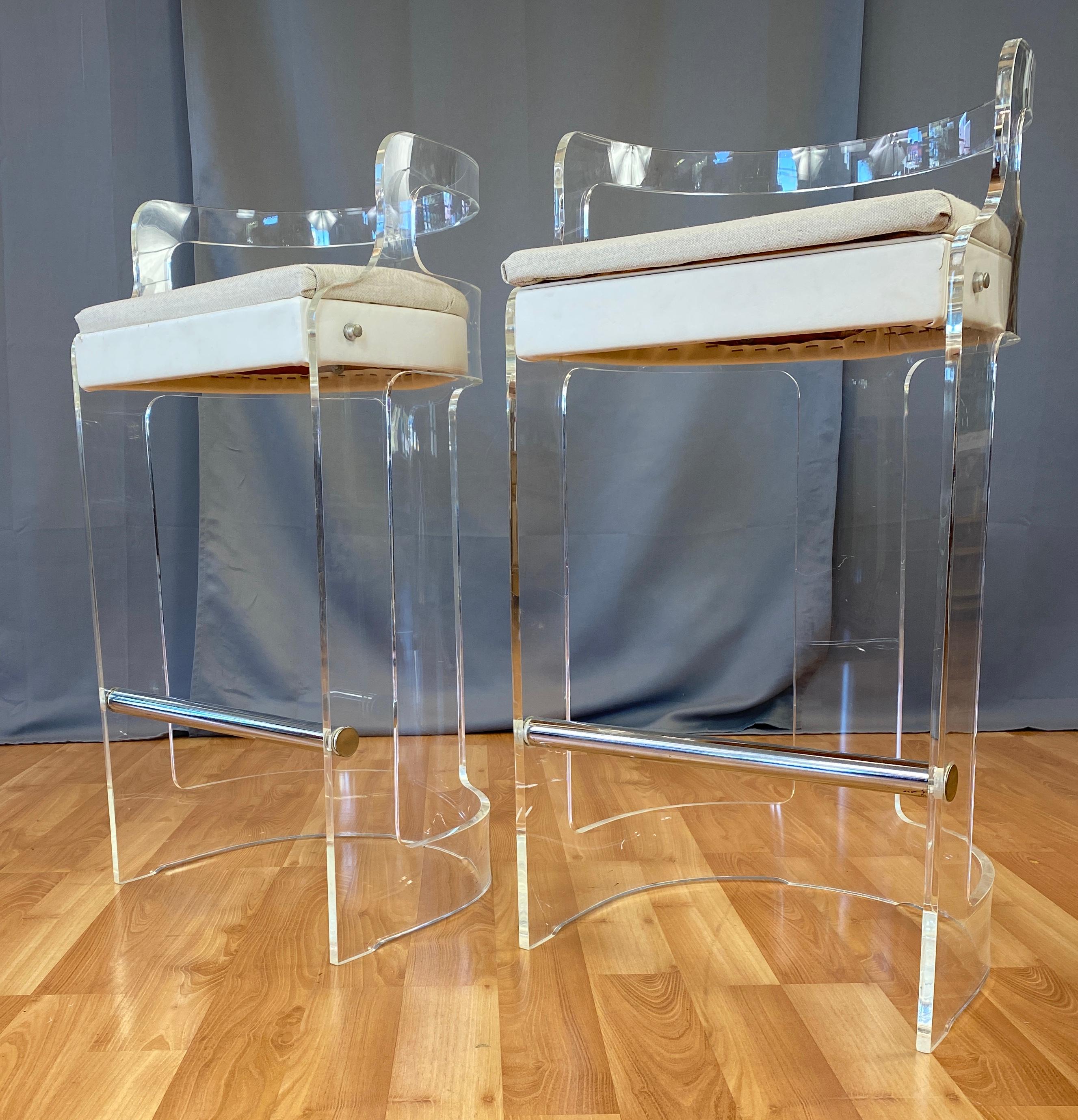 Pair of 1970s Modern Lucite Bar Stools by Hill Mfg In Good Condition In San Francisco, CA