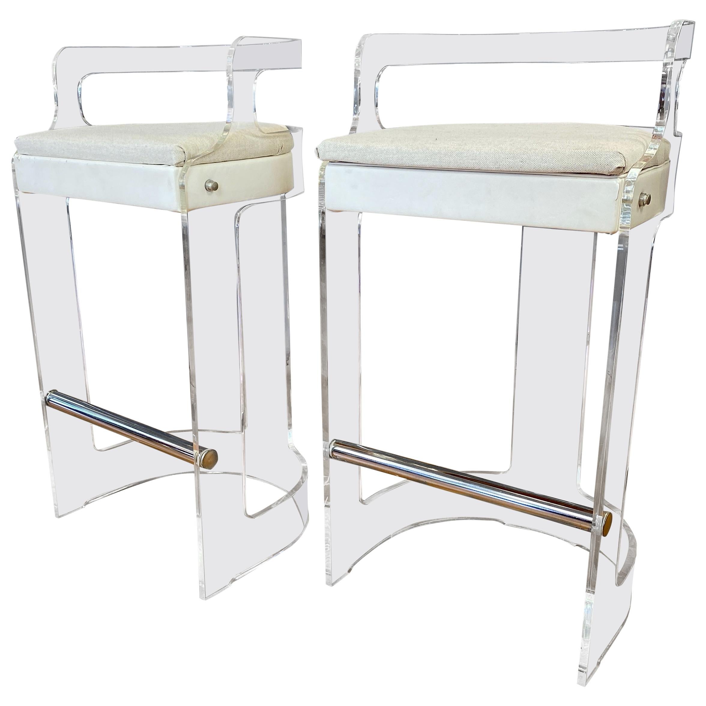 Pair of 1970s Modern Lucite Bar Stools by Hill Mfg