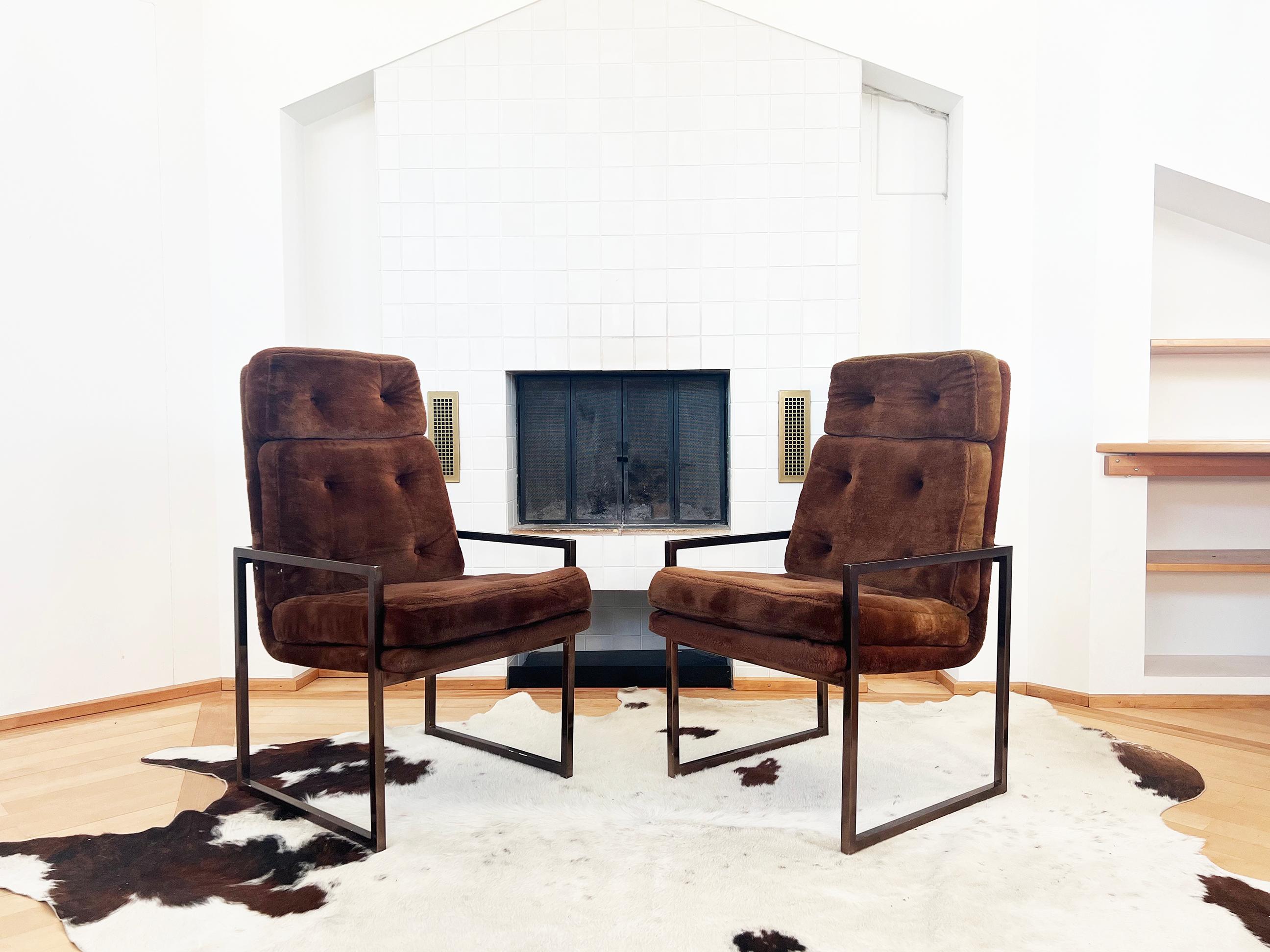 20ième siècle Paire de fauteuils en chrome attribués à Milo Baughman 'Thin Line' des années 70, 2 pièces en vente