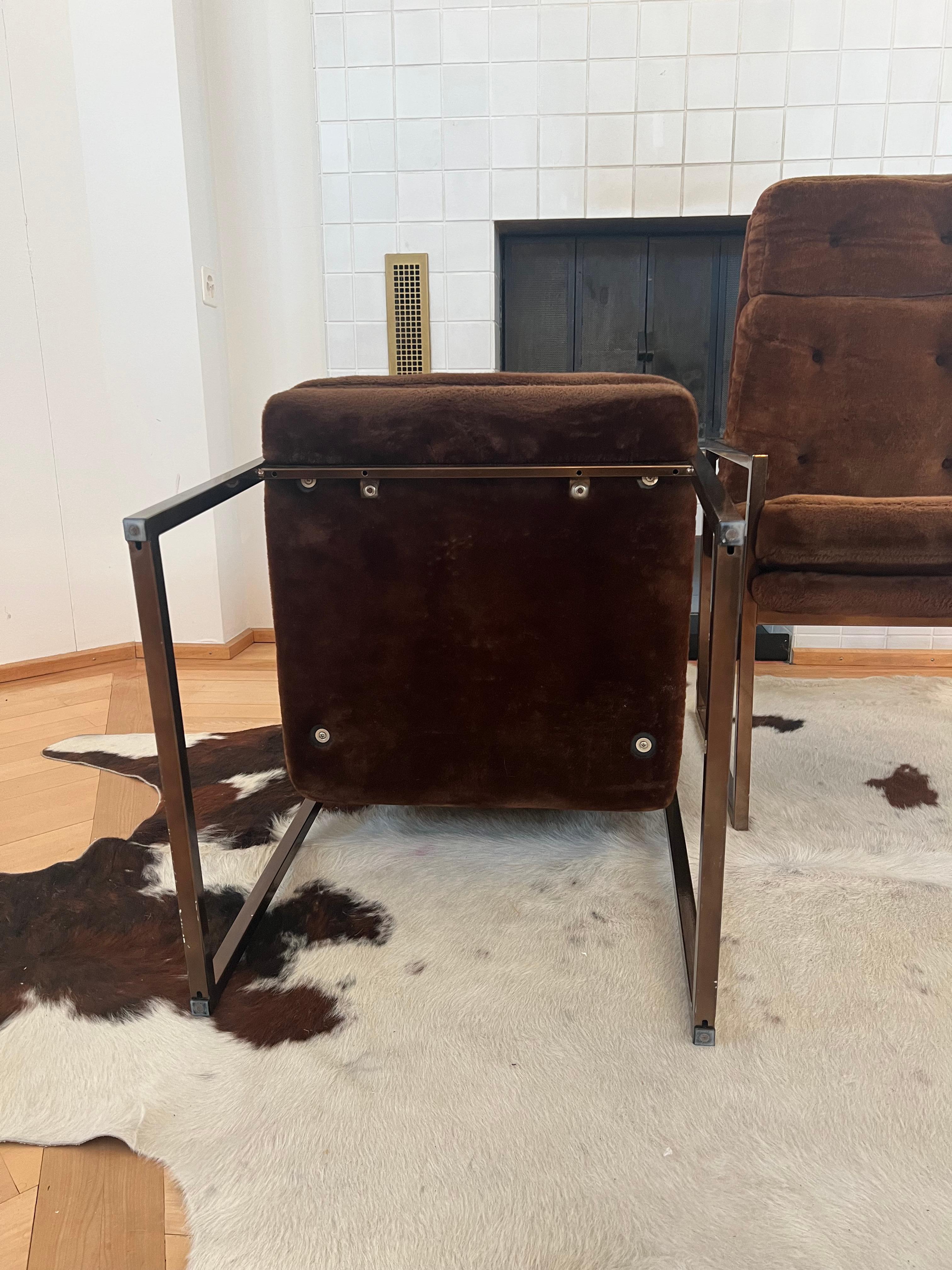 Paire de fauteuils en chrome attribués à Milo Baughman 'Thin Line' des années 70, 2 pièces en vente 1