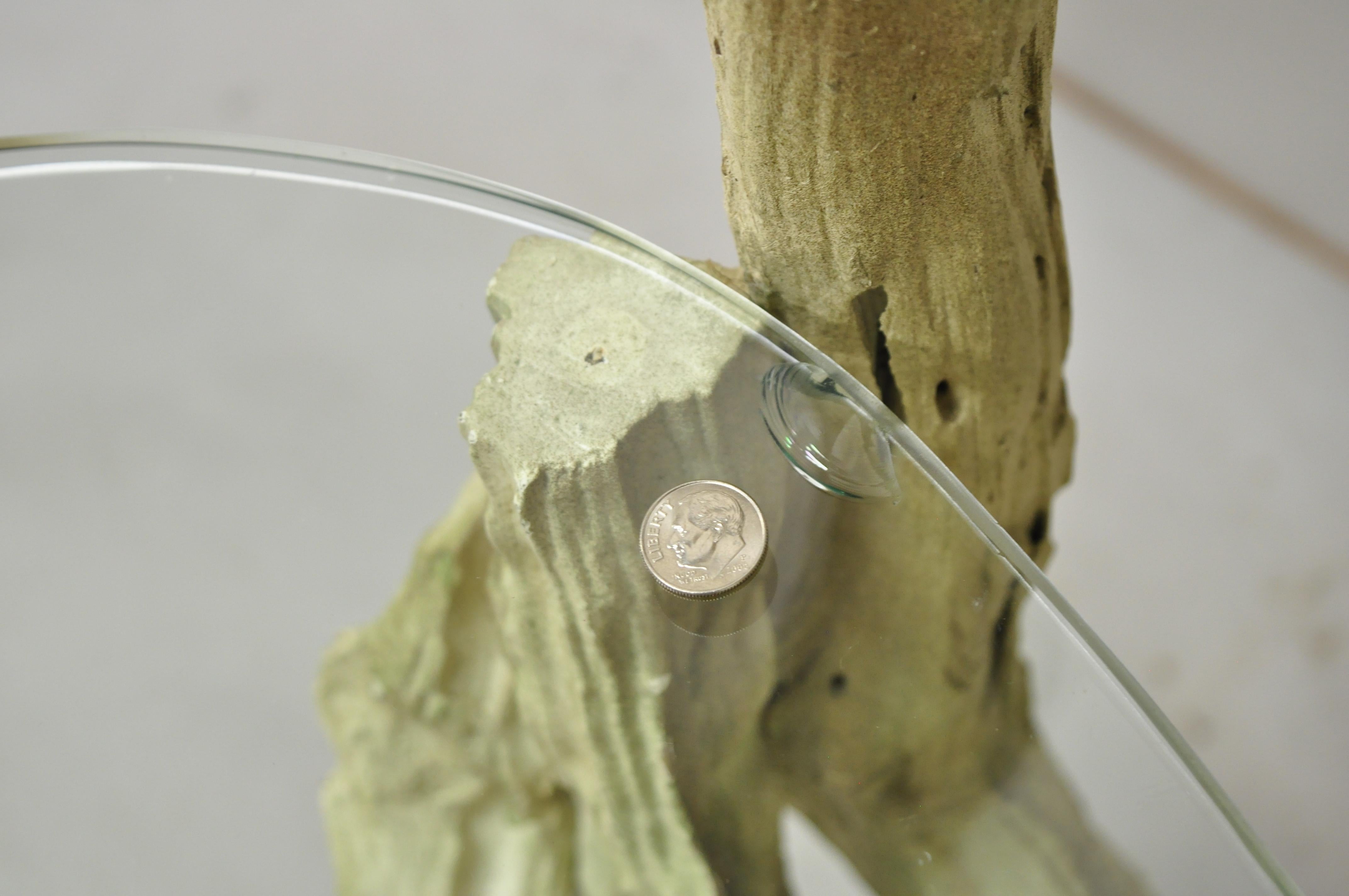 Paar Driftwood Mid-Century Modern Tiki Dschungel Lampe End Tische Nieren Glas im Angebot 1
