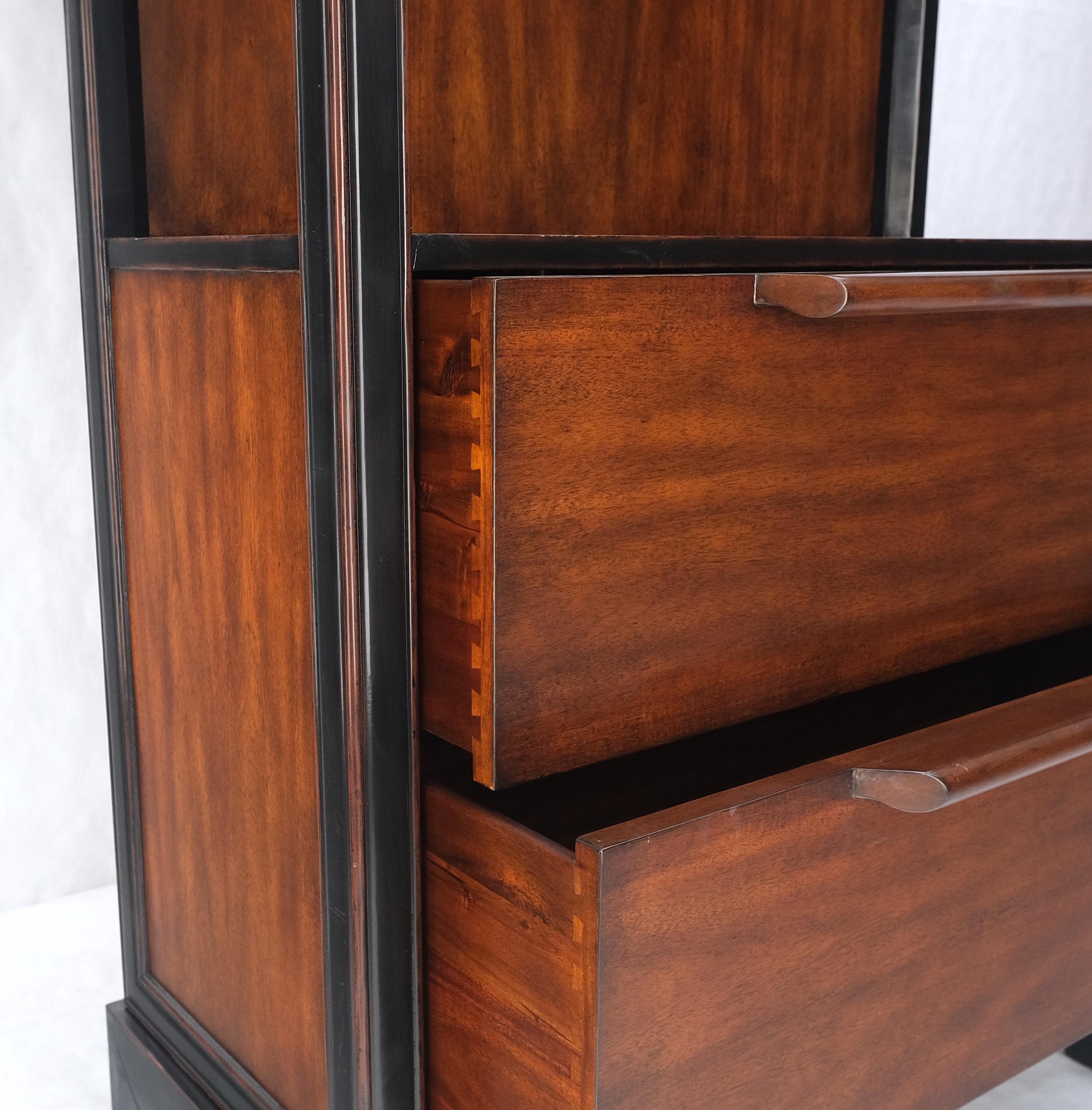 American Pair 7.5' Tall Custom Mahogany Etageres Adjustable Shelves Dresser Drawers MINT! For Sale