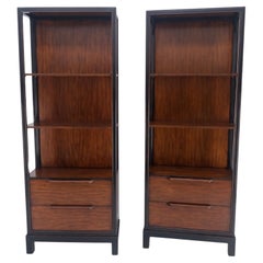 Pair 7.5' Tall Custom Mahogany Etageres Adjustable Shelves Dresser Drawers MINT!