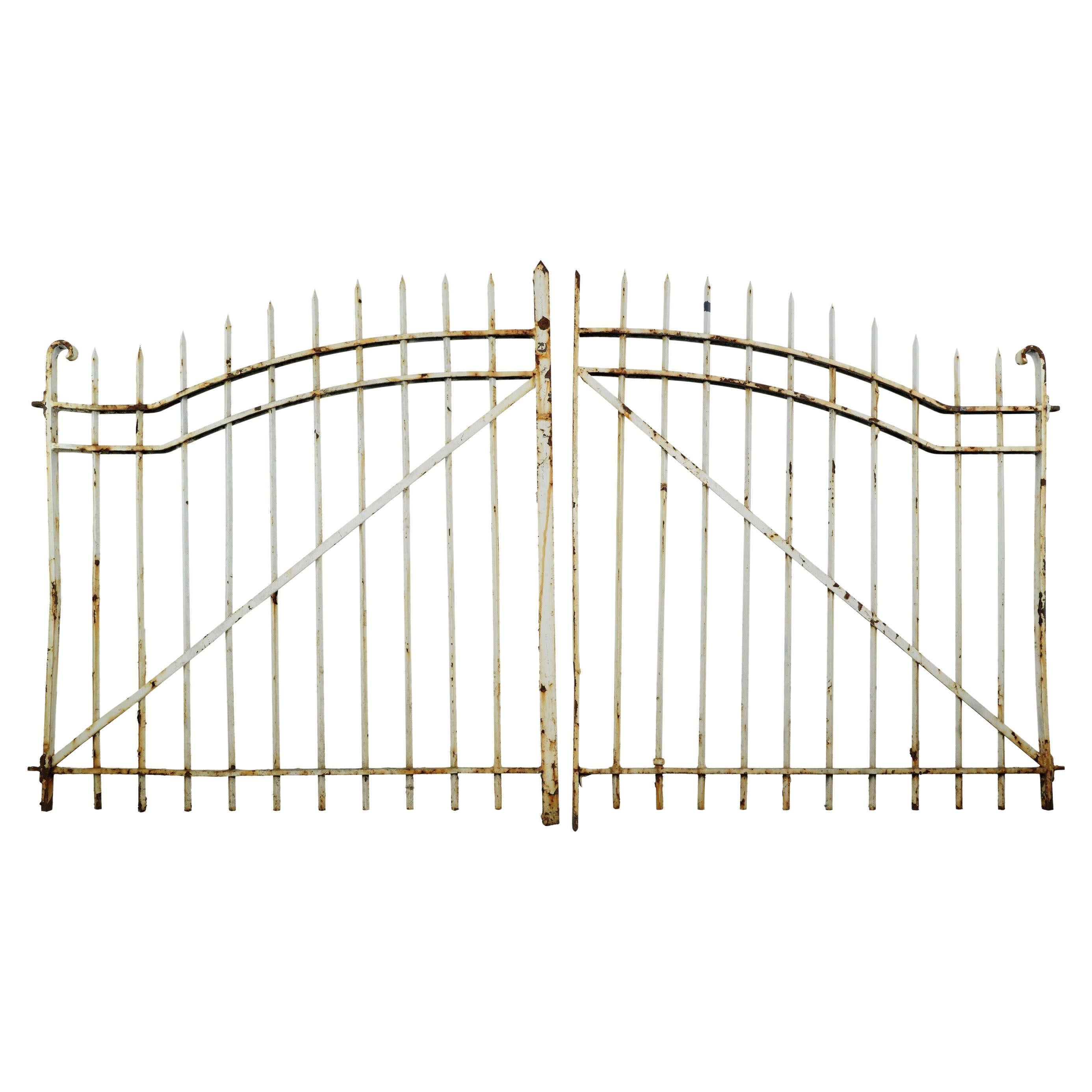 Pair 8 ft Wide Wrought Iron Driveway Entry Gate Set For Sale