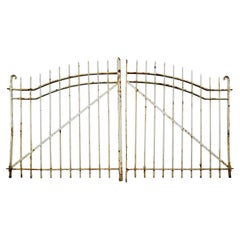 Vintage Pair 8 ft Wide Wrought Iron Driveway Entry Gate Set