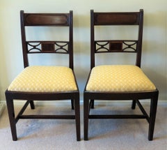 PAIR of Georgian Dining Chairs Carved Inlaid, English Sheraton period Ca 1790