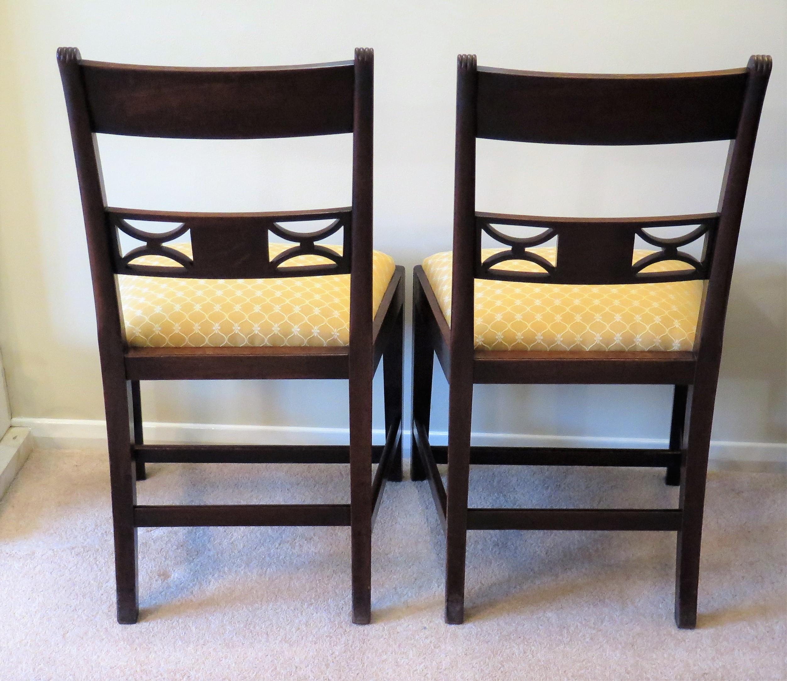 PAIR of Georgian Dining Chairs Carved Inlaid, English Sheraton period Ca 1790  1
