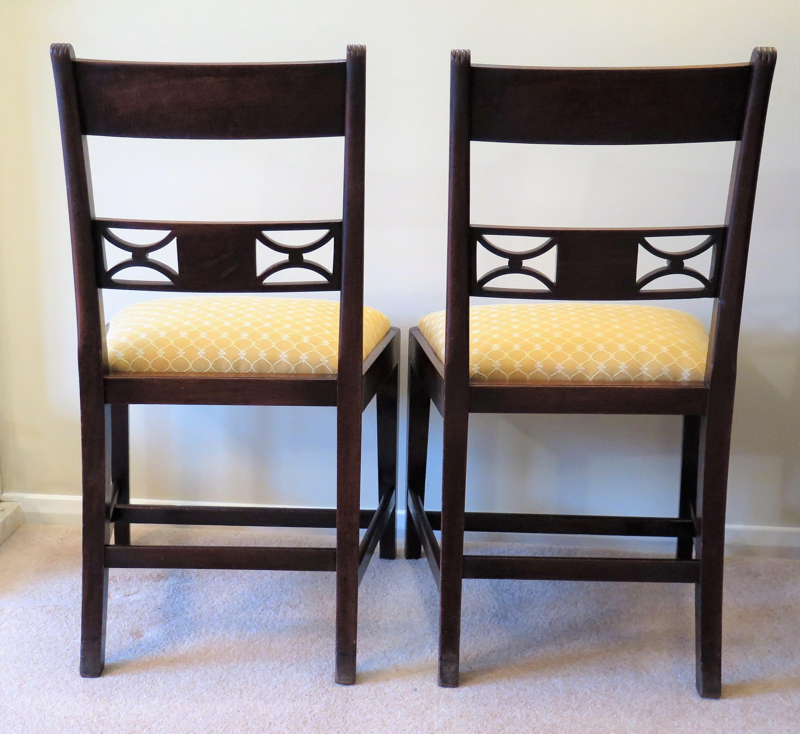 PAIR of Georgian Dining Chairs Carved Inlaid, English Sheraton period Ca 1790 2