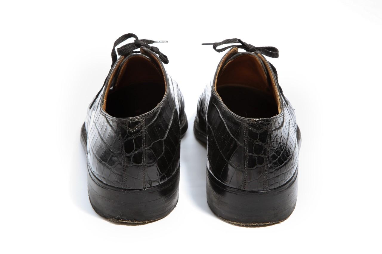 Pair Superb Royal Maker A. Gillet Paris Gentleman's 1920s  Black Crocodile Shoes 6