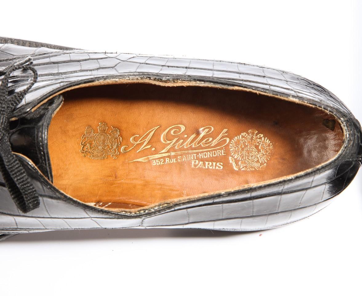 Men's Pair Superb Royal Maker A. Gillet Paris Gentleman's 1920s  Black Crocodile Shoes