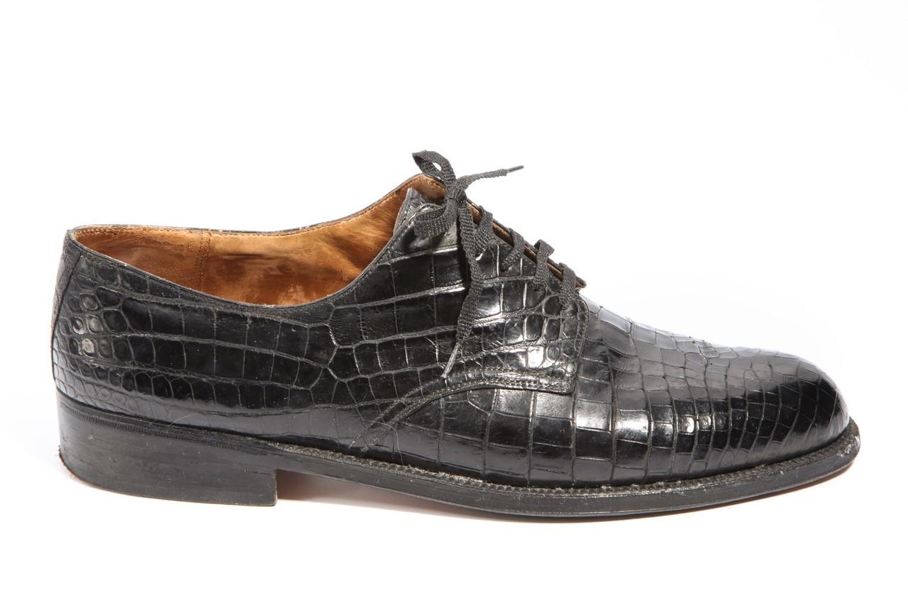 Pair Superb Royal Maker A. Gillet Paris Gentleman's 1920s  Black Crocodile Shoes 1