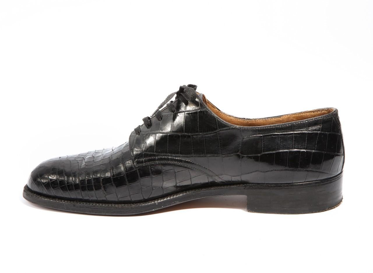 Pair Superb Royal Maker A. Gillet Paris Gentleman's 1920s  Black Crocodile Shoes 3