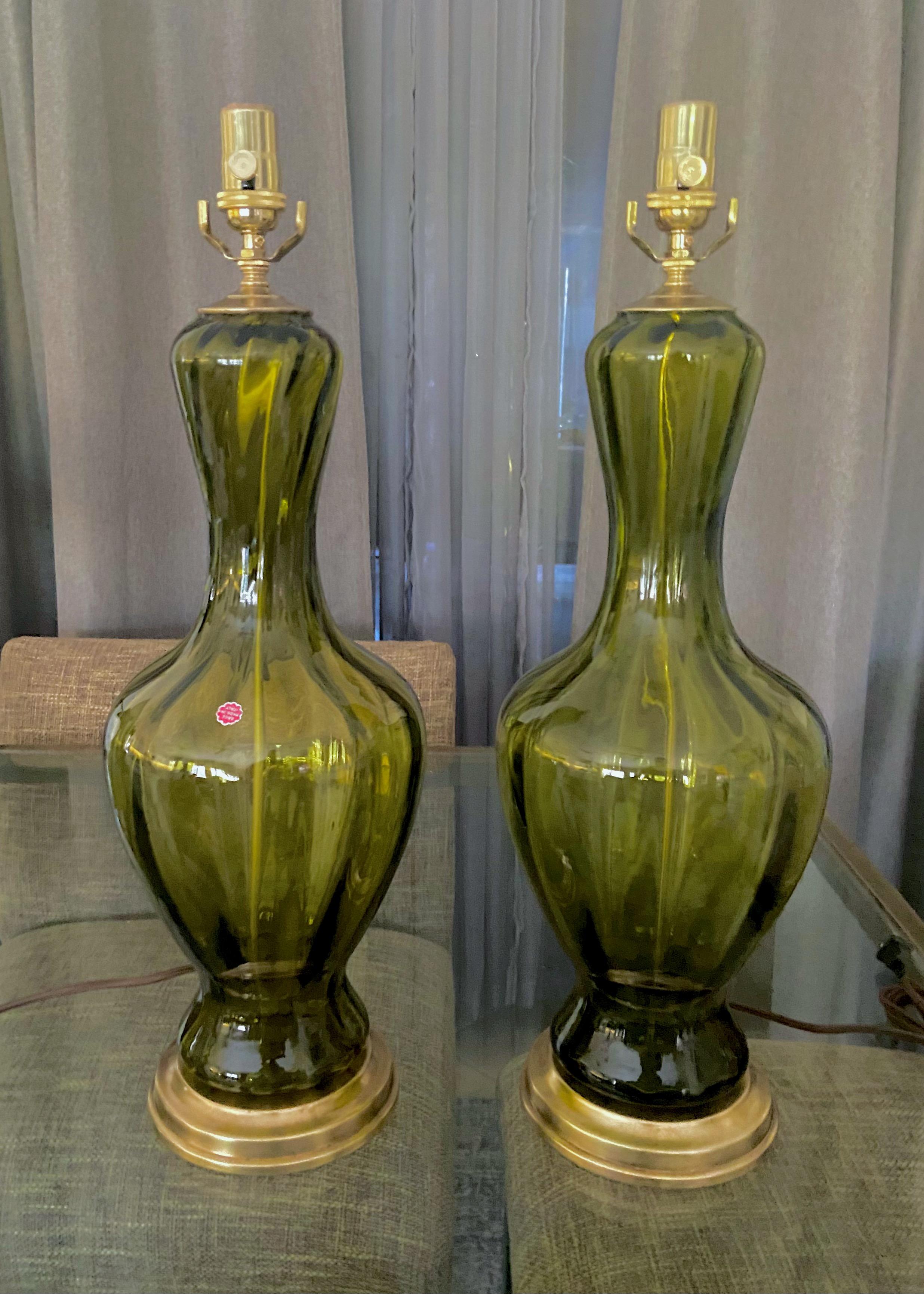 Pair Absinthe Coloured Murano Glass Lamps For Sale 4