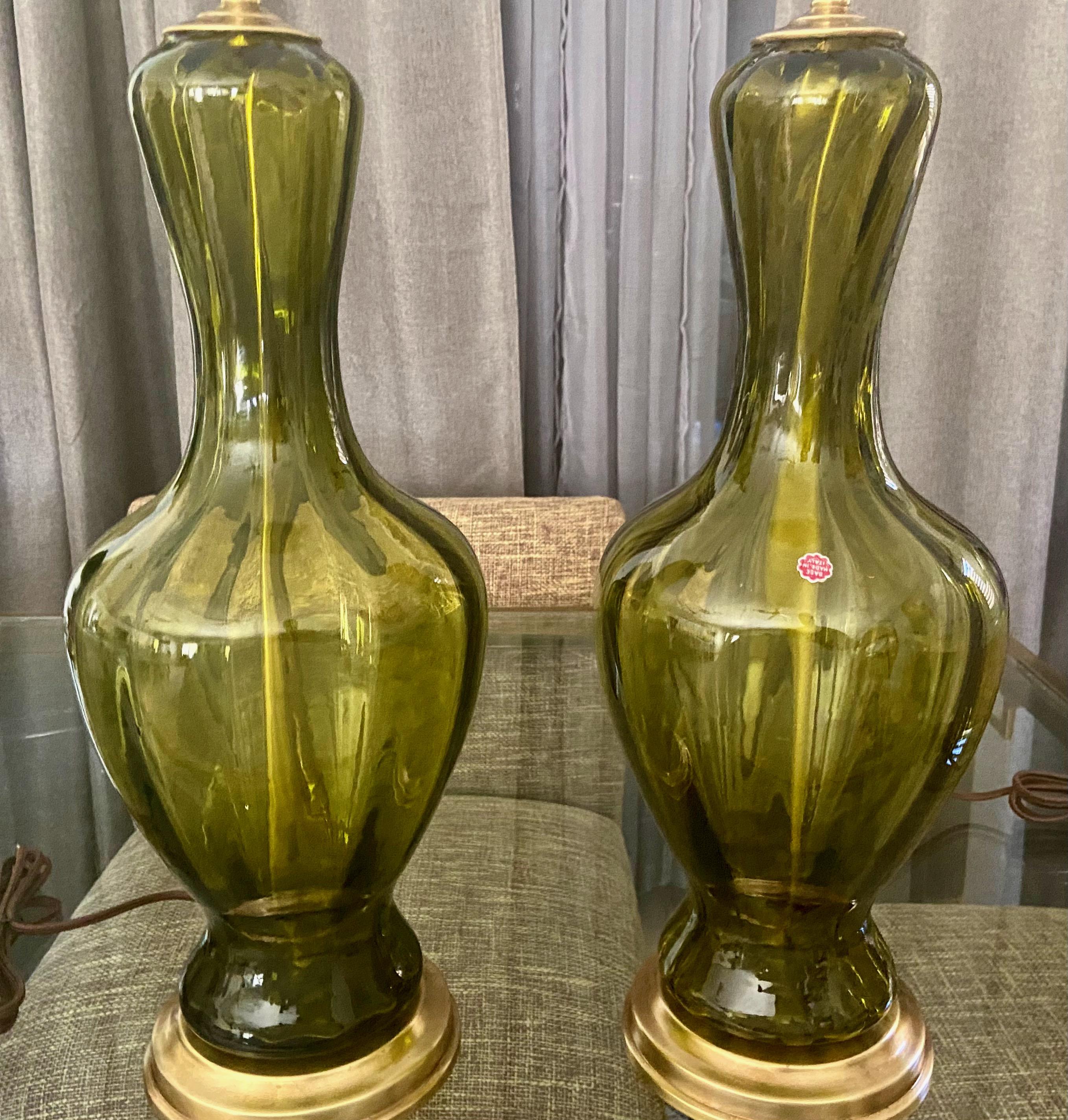 Pair Absinthe Coloured Murano Glass Lamps For Sale 5