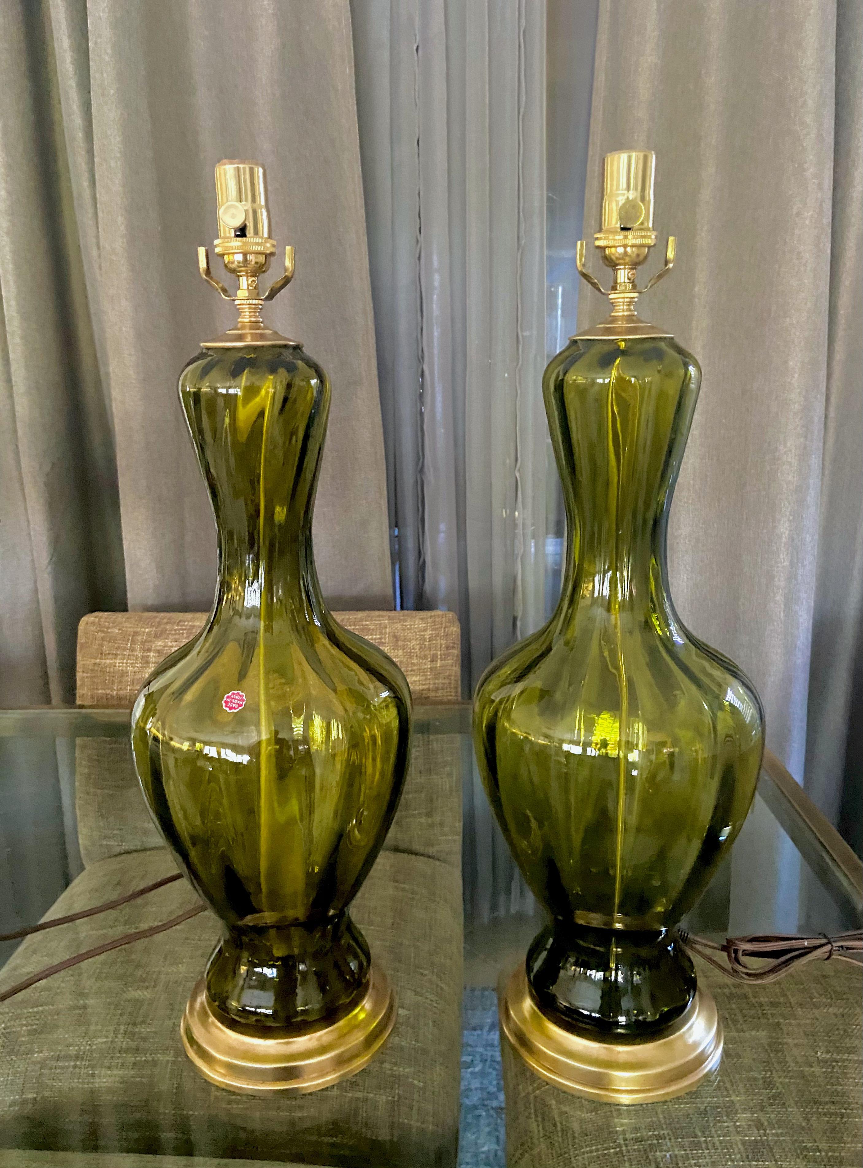 Pair Absinthe Coloured Murano Glass Lamps For Sale 8