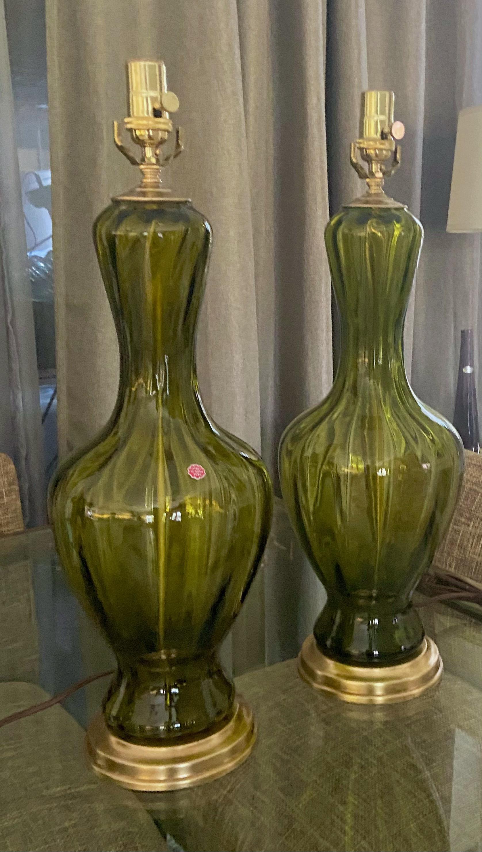 Pair Absinthe Coloured Murano Glass Lamps For Sale 2