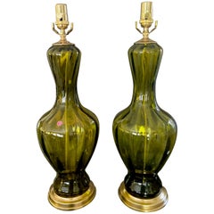 Pair Absinthe Coloured Murano Glass Lamps