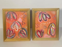 Lot de deux tableaux abstraits aux couleurs vives, signés par l'artiste et encadrés
