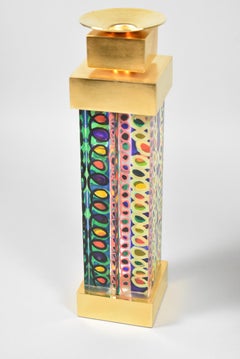 Pair Acrylic and Brass Candle Holders