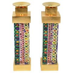 Pair Acrylic and Brass Candle Holders