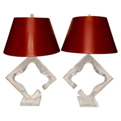 Paar signierte Van Teal-Acryl-Lampen mit Schirmen