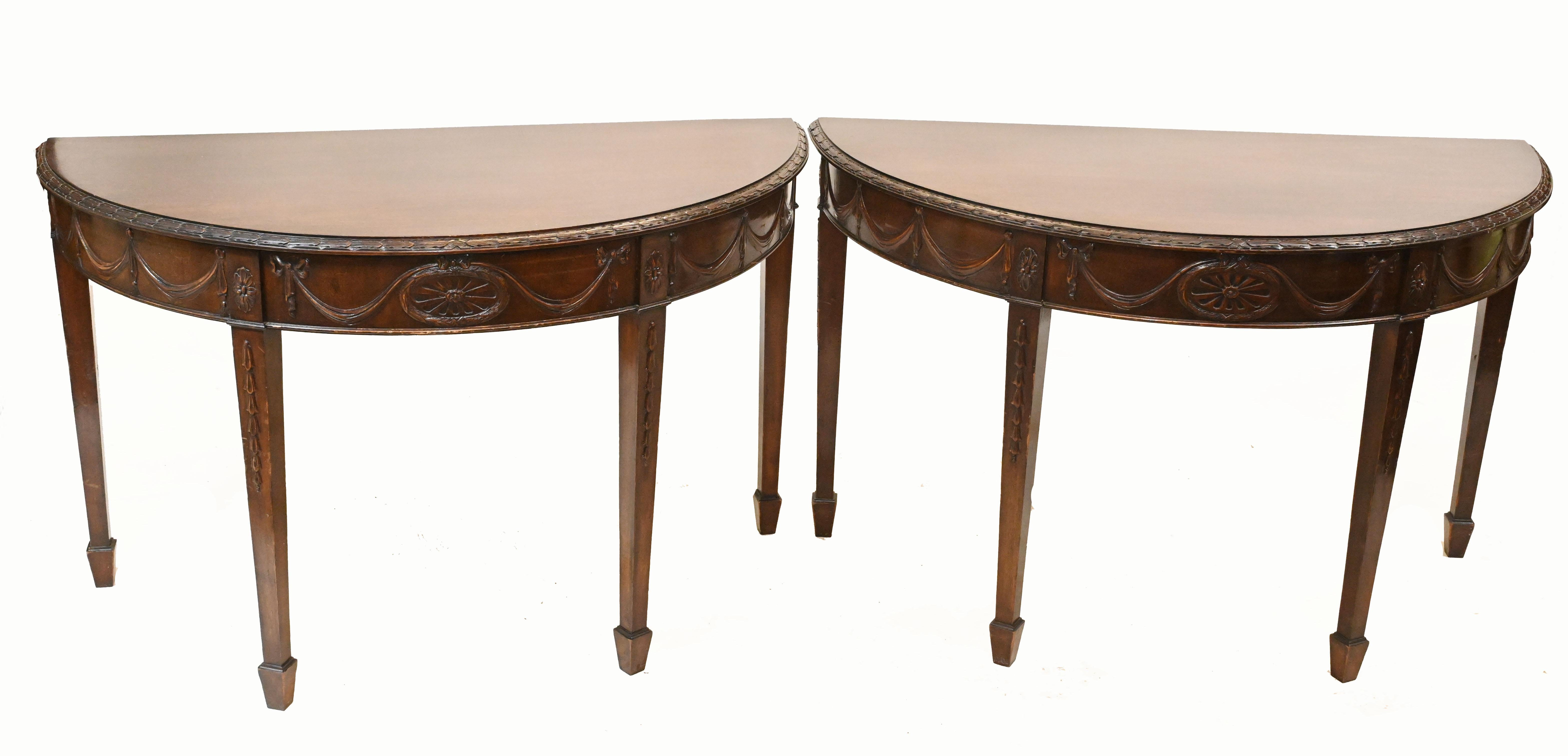 Pair Adams Console Tables Antique Mahogany Carved Hall Table In Good Condition For Sale In Potters Bar, GB