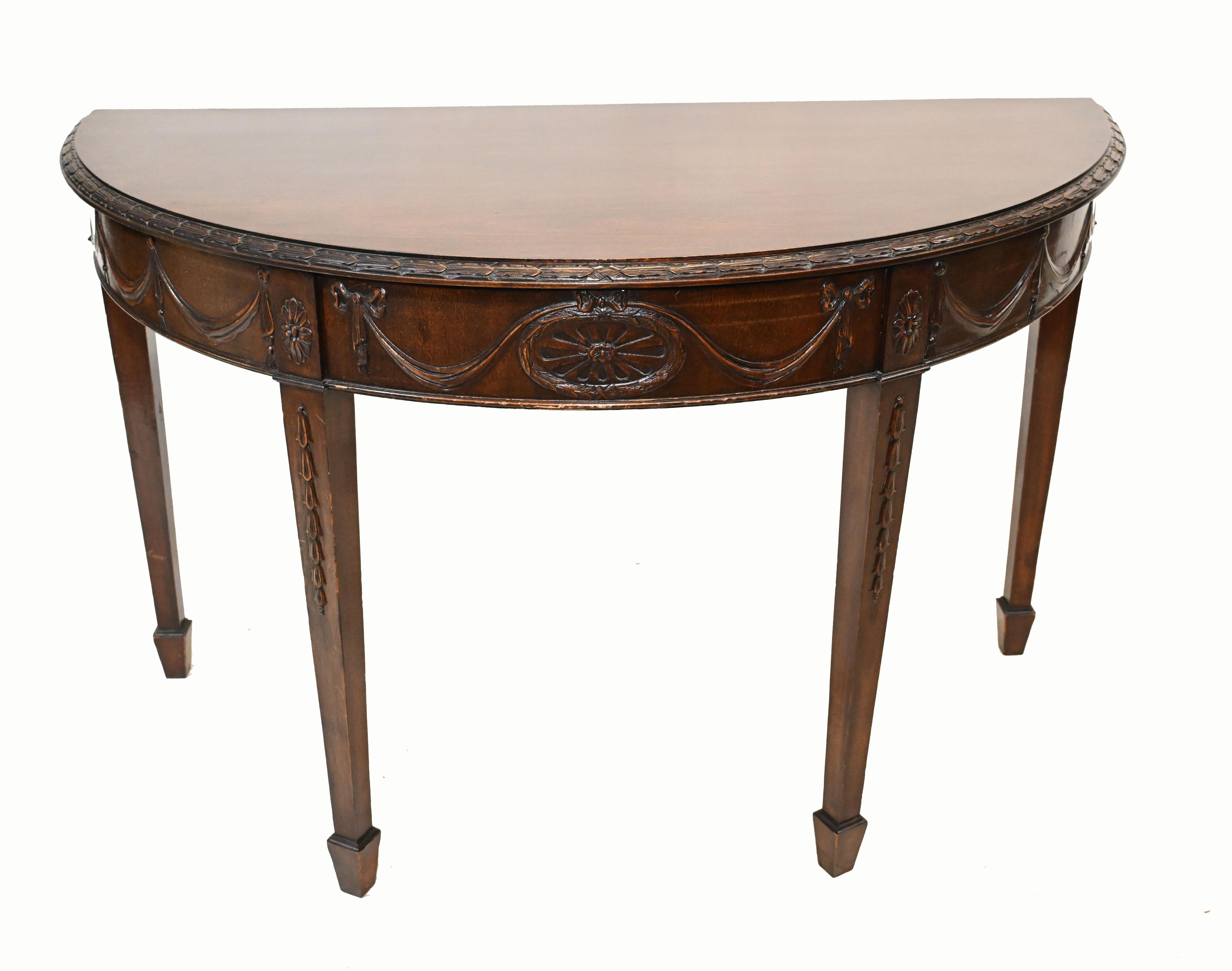 Early 19th Century Pair Adams Console Tables Antique Mahogany Carved Hall Table For Sale