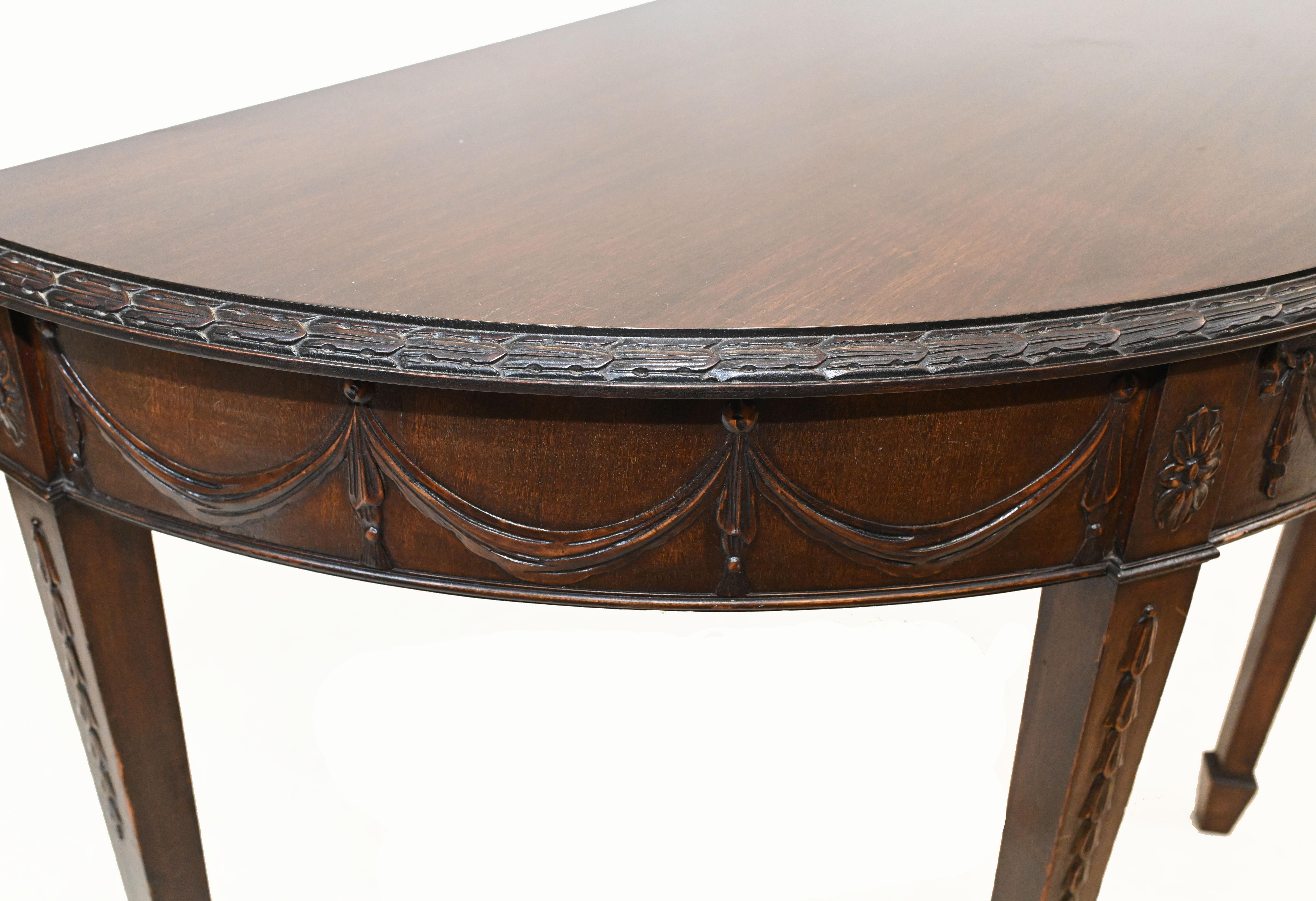 Pair Adams Console Tables Antique Mahogany Carved Hall Table For Sale 3