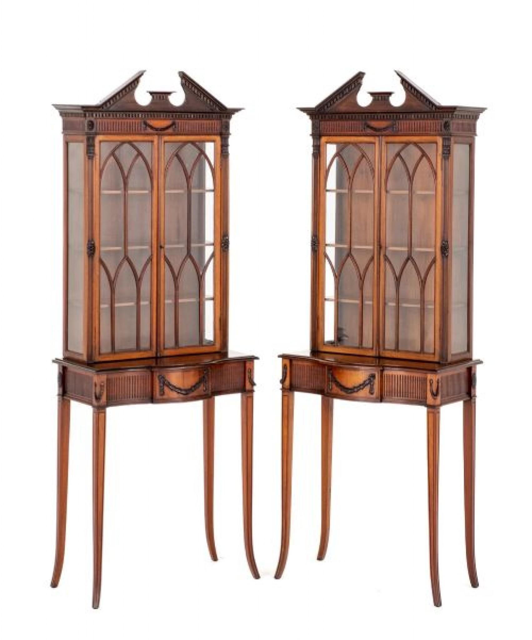 Pair Adams Display Cabinets Mahogany Antique Bookcase For Sale 5