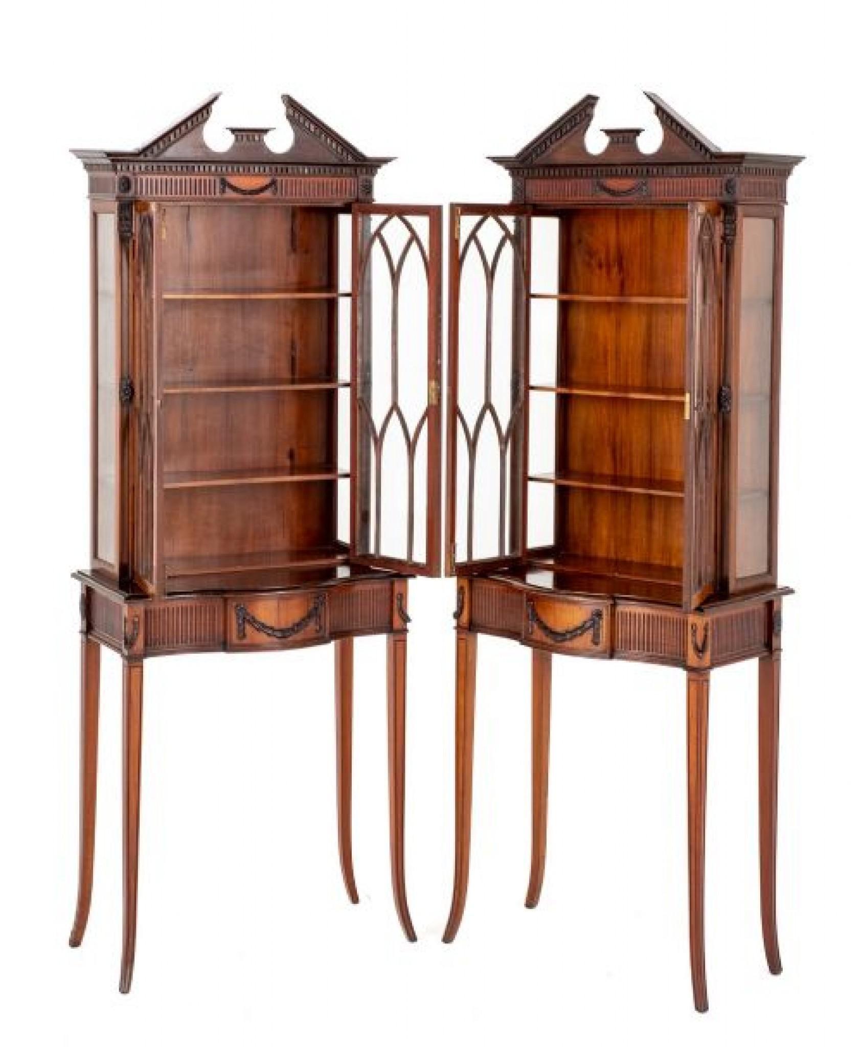Adam Style Pair Adams Display Cabinets Mahogany Antique Bookcase For Sale