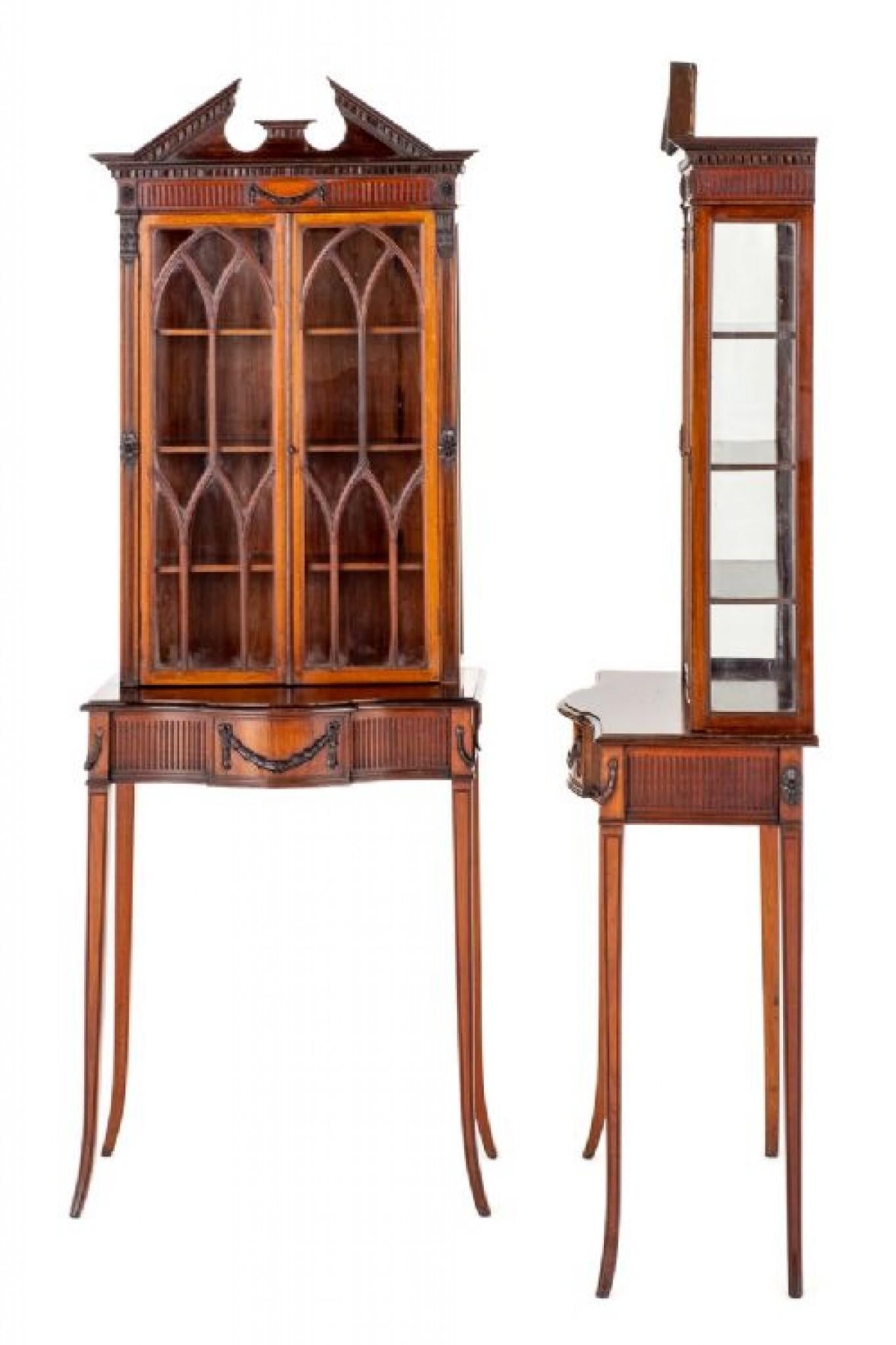 Early 20th Century Pair Adams Display Cabinets Mahogany Antique Bookcase For Sale