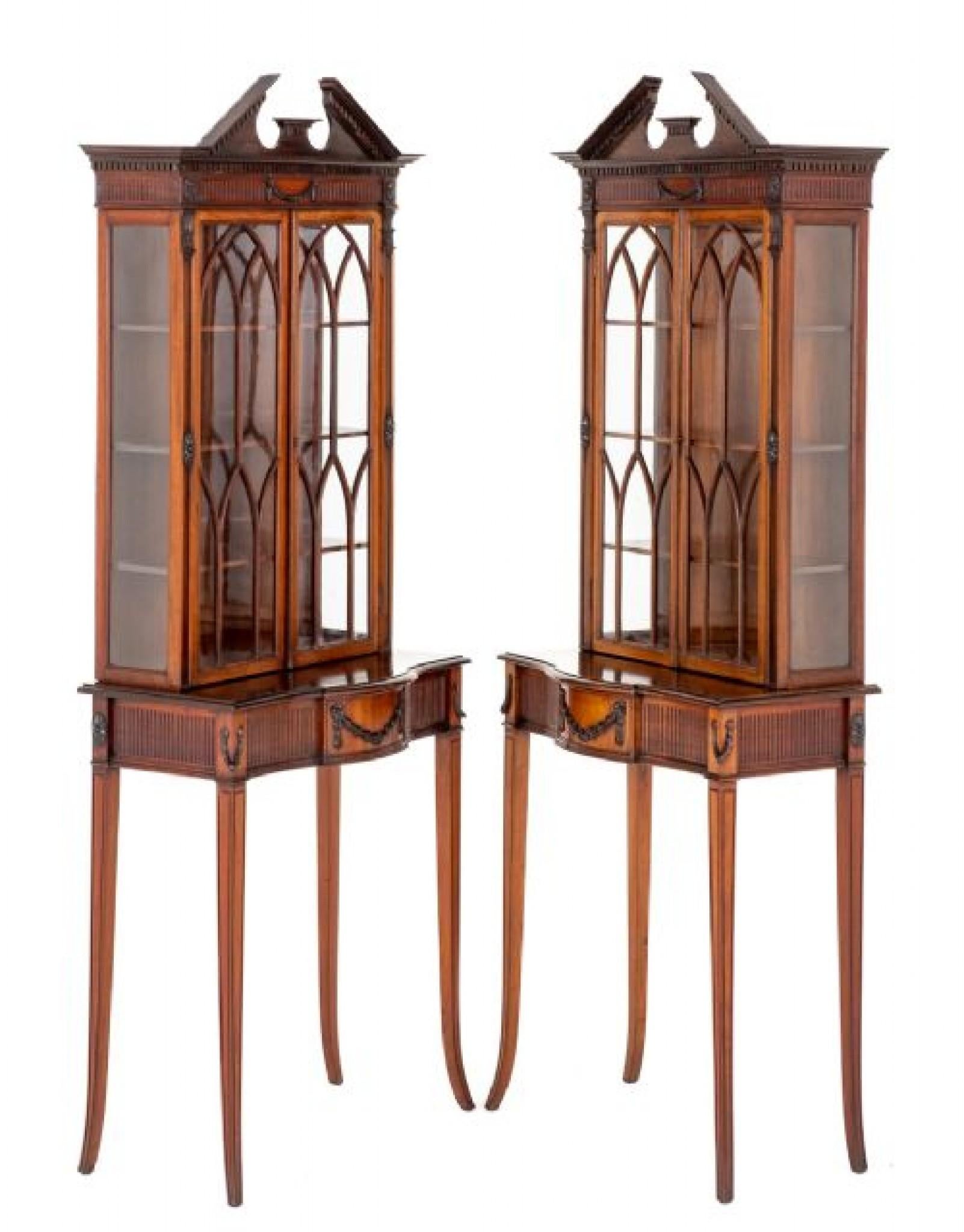Pair Adams Display Cabinets Mahogany Antique Bookcase For Sale 2