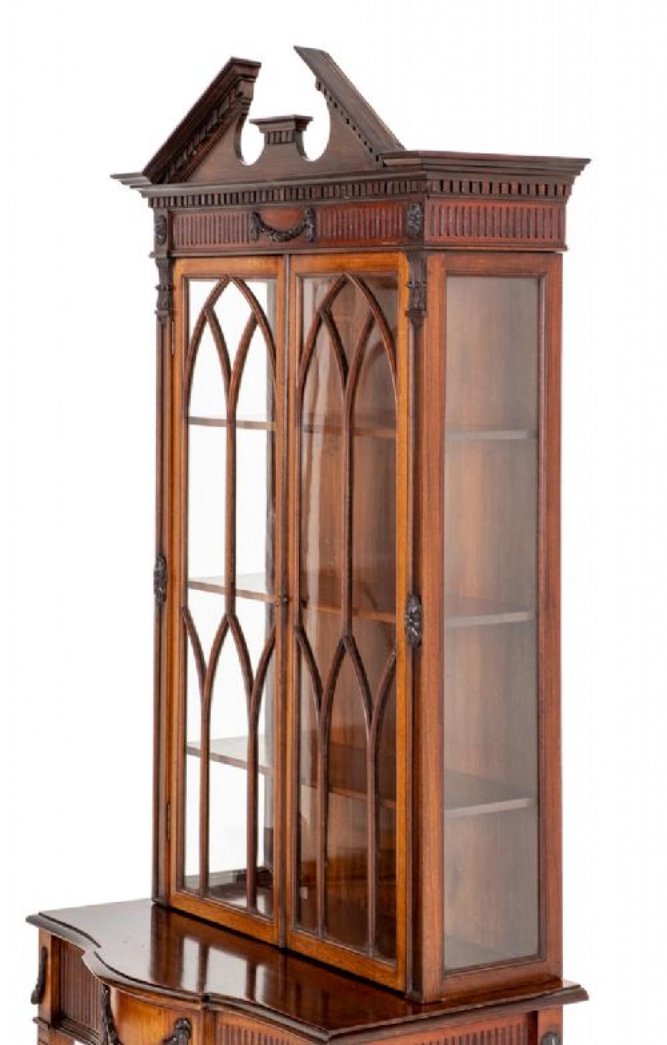 Pair Adams Display Cabinets Mahogany Antique Bookcase For Sale 3