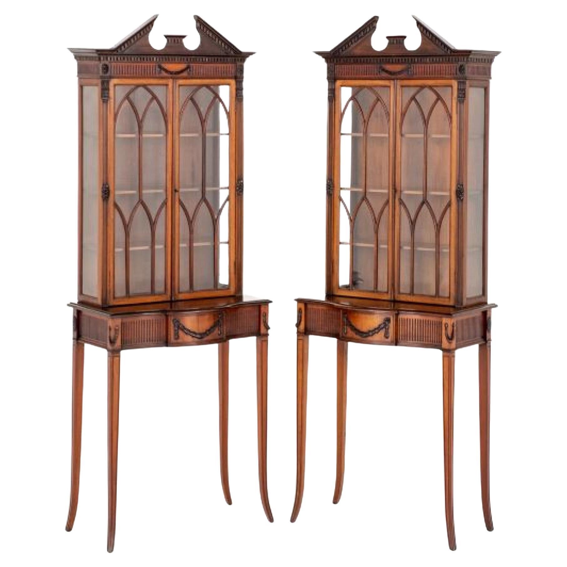 Pair Adams Display Cabinets Mahogany Antique Bookcase For Sale