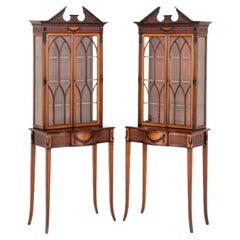 Pair Adams Display Cabinets Mahogany Antique Bookcase