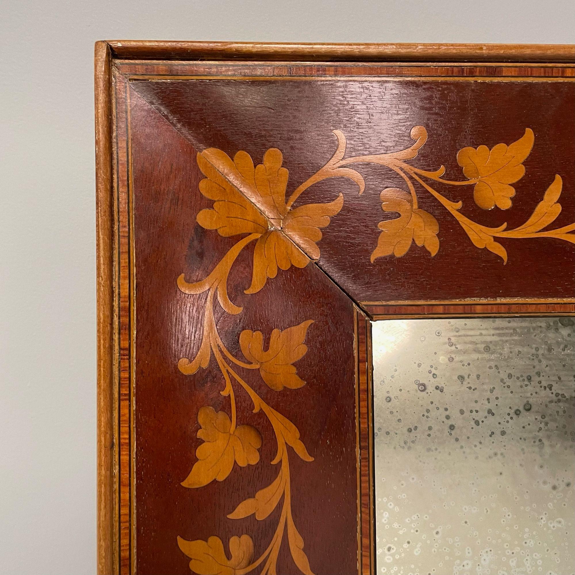 Wood Adam’s Style, Small Wall Mirrors, Leaf Motif, Satinwood, Distressed, USA, 1930s For Sale