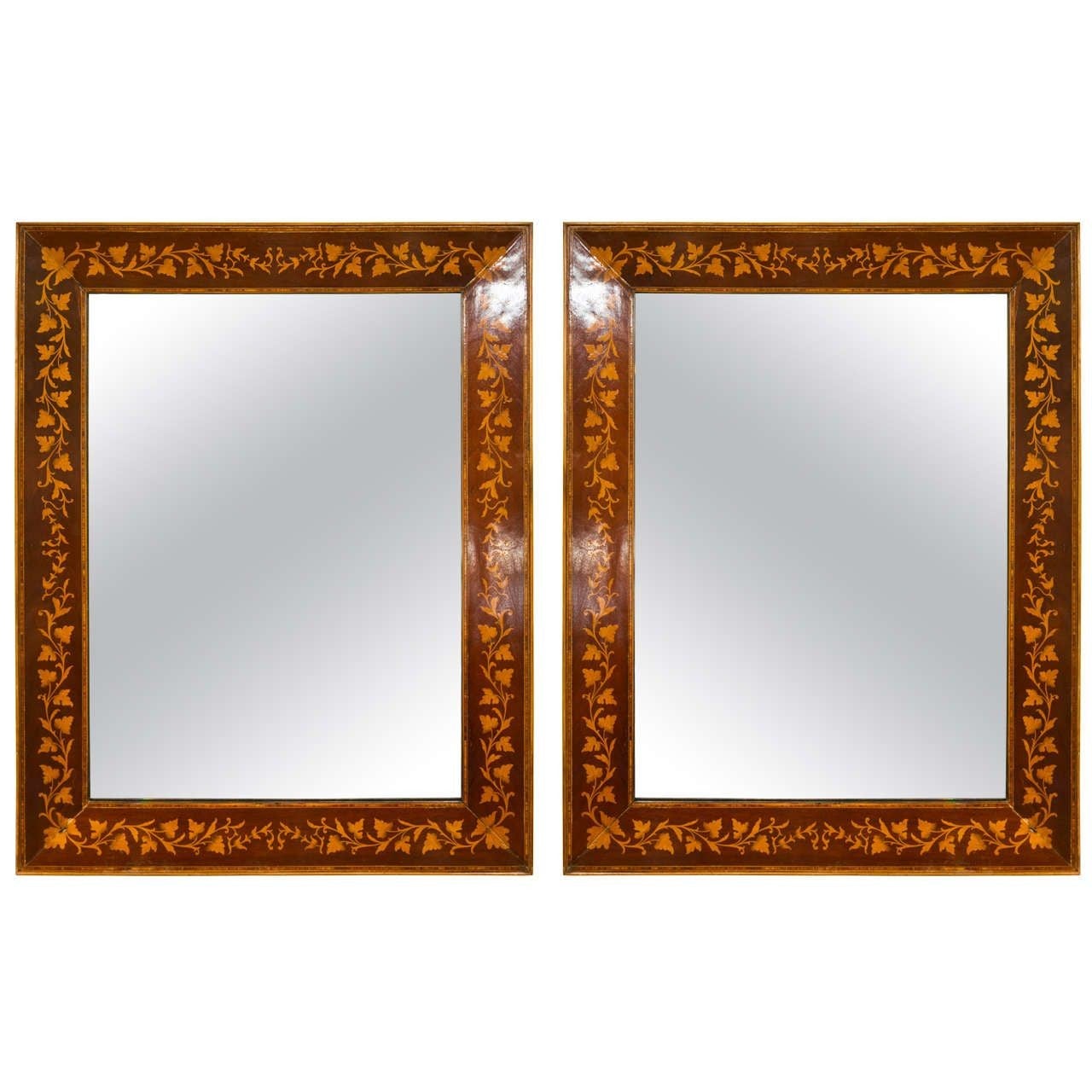 Adam’s Style, Small Wall Mirrors, Leaf Motif, Satinwood, Distressed, USA, 1930s For Sale