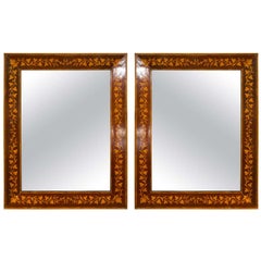 Retro Adam’s Style, Small Wall Mirrors, Leaf Motif, Satinwood, Distressed, USA, 1930s