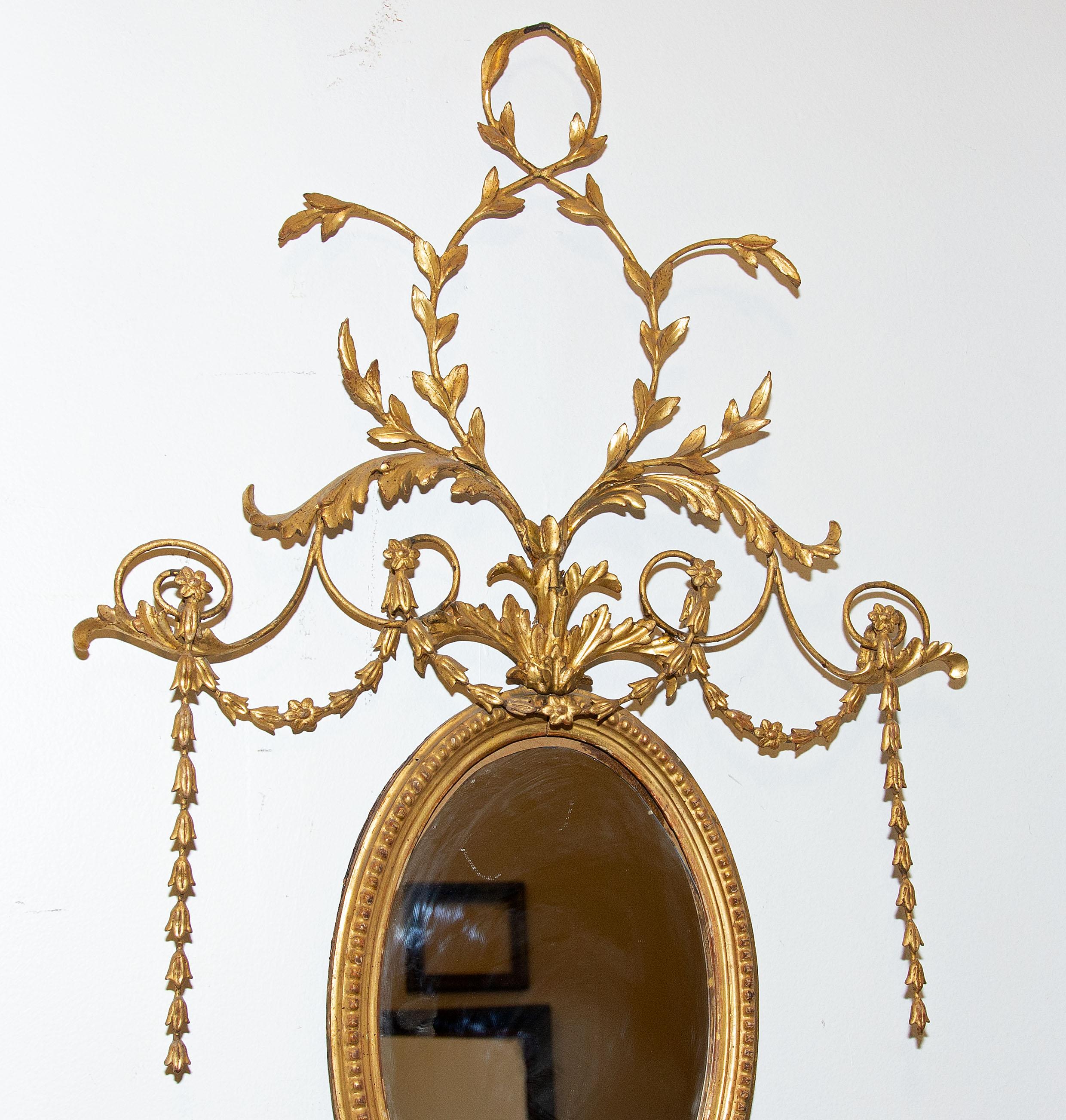 Pair of Adams Style Gilt Mirrors with Sconces In Good Condition In Rochester, NY