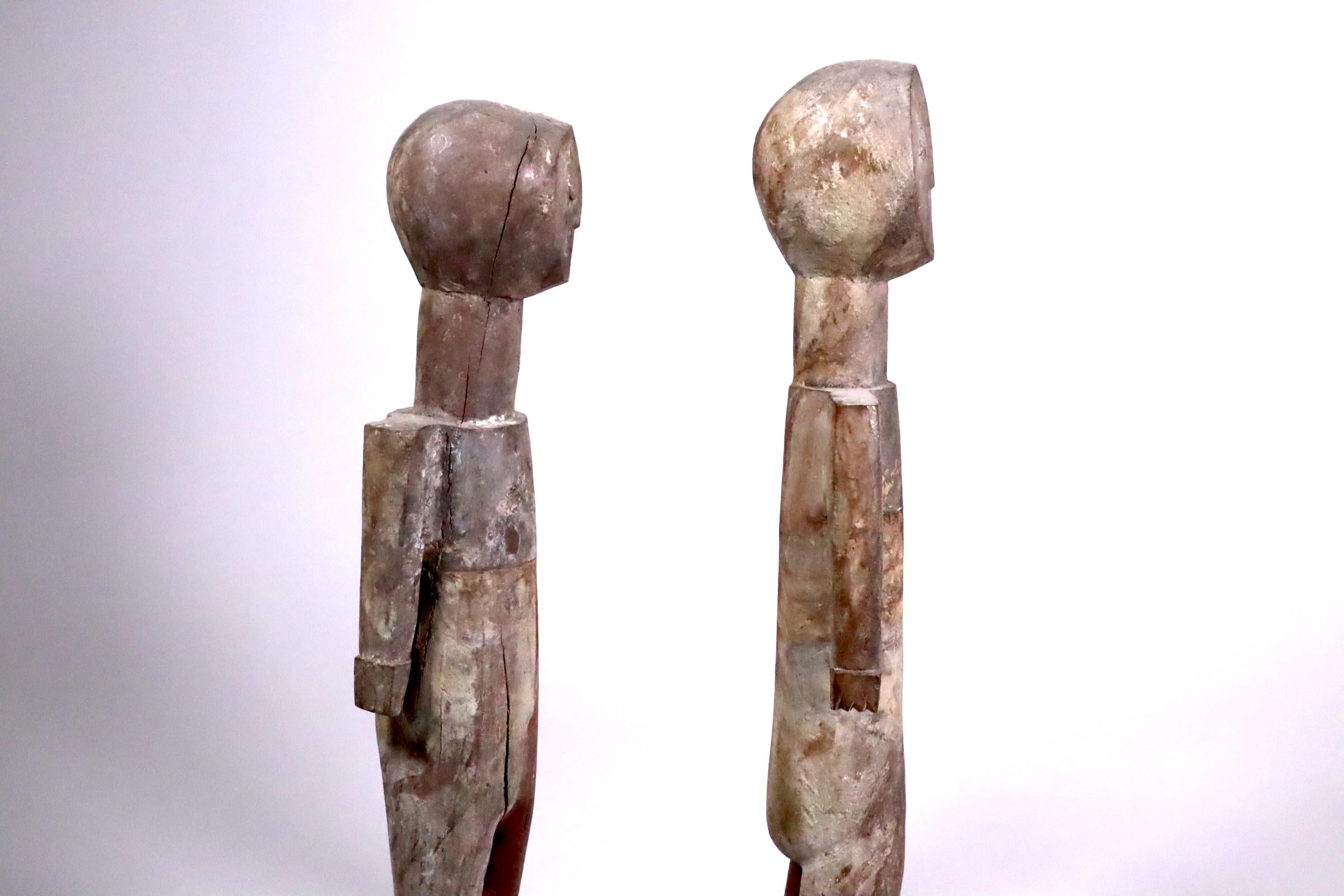 Hand-Carved Pair of Adan Figures Togo Ghana Minimal Cubist Expressionist African Tribal Art