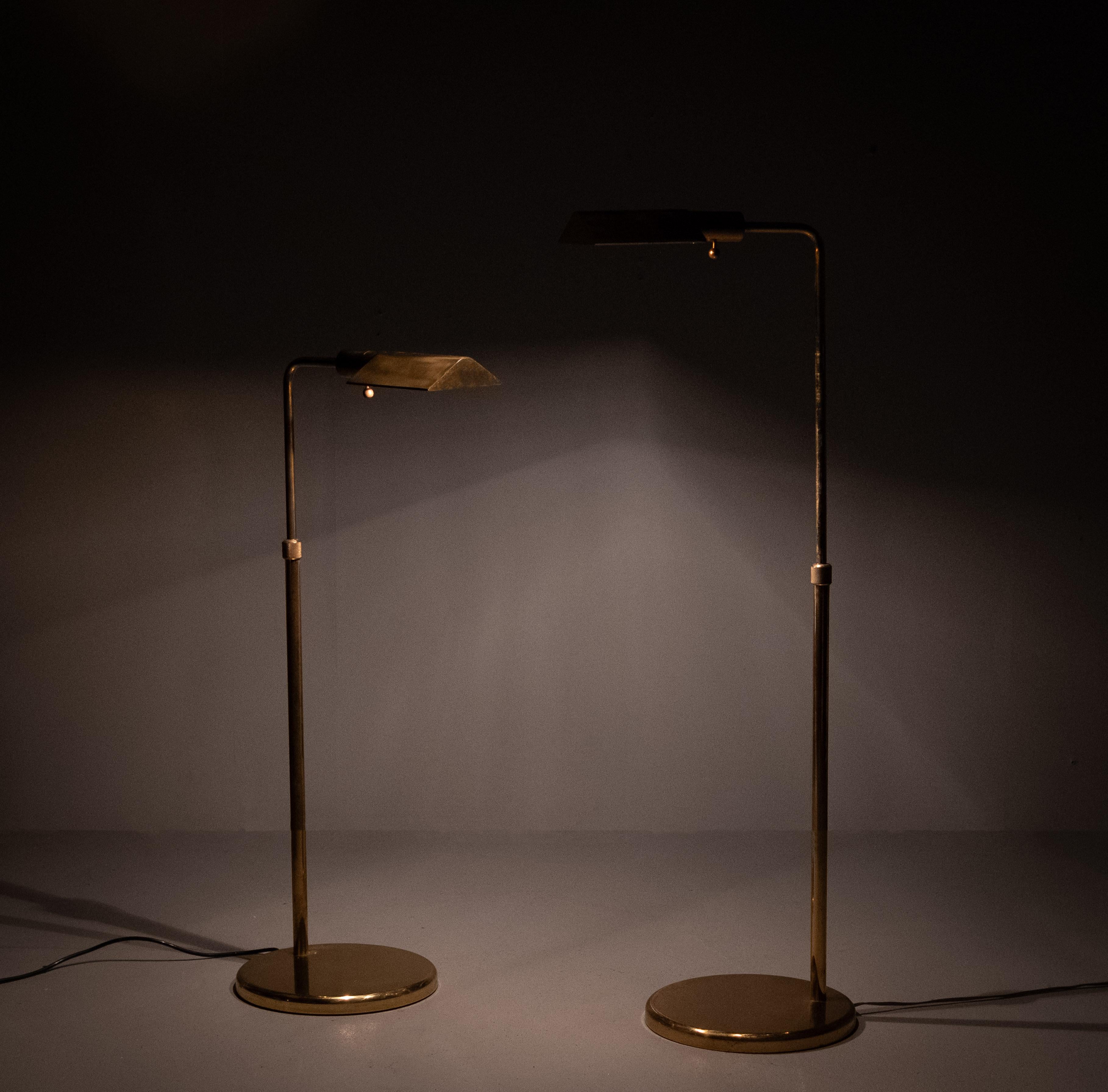 Pair Adjustable brass Pharmacy floor lamps  1970s  Denmark   3