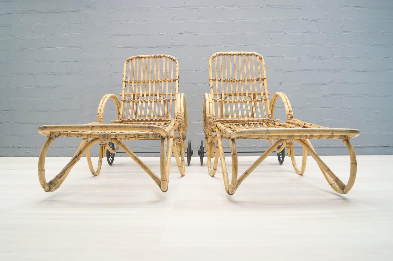 Pair of Adjustable Poolside Chaises Attributed to Erich Dieckmann, circa 1950s In Good Condition In Nürnberg, Bayern