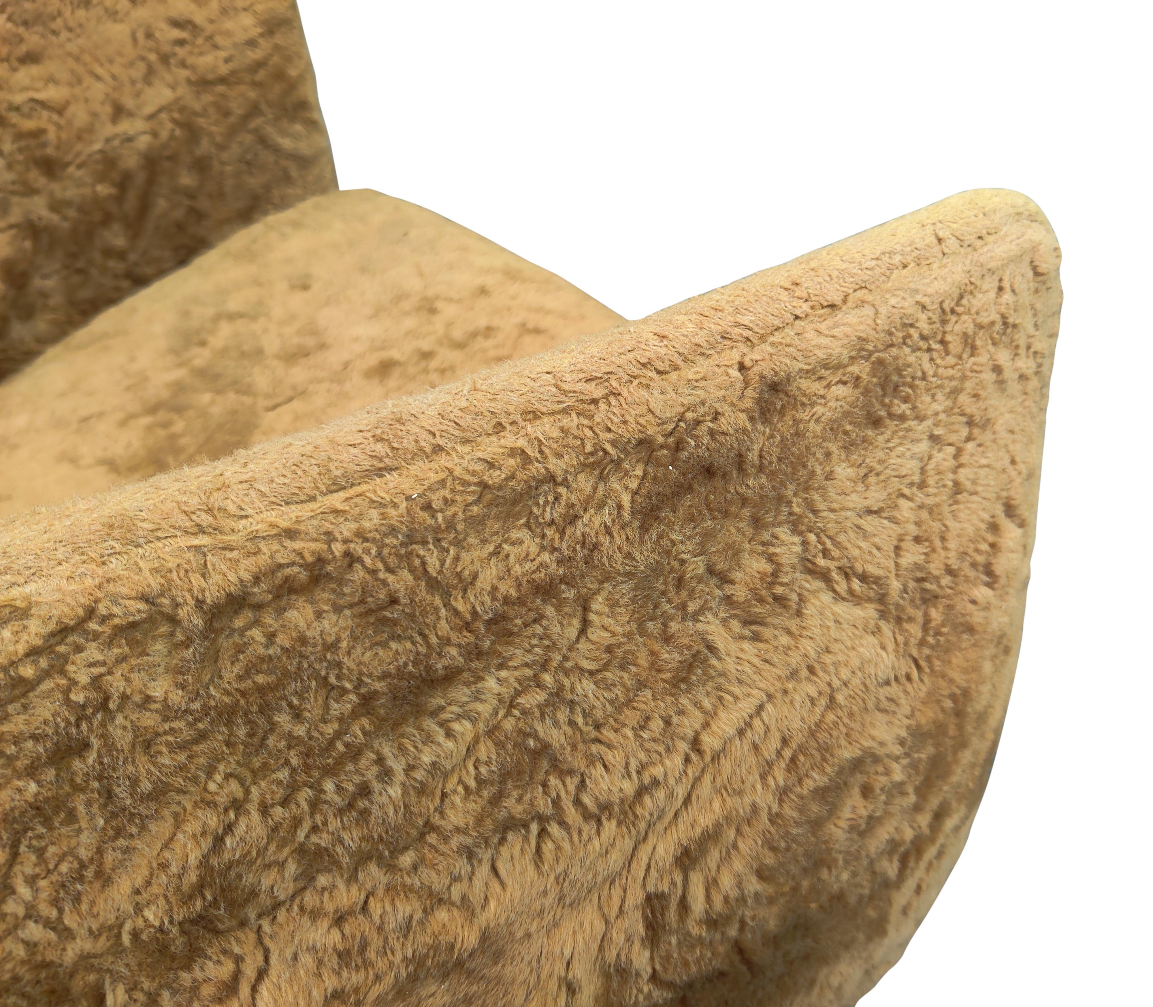 Upholstery Pair Adrian Pearsall Barrel Form Swivel Chairs Brown Fur Upholstry Tulip Bases For Sale