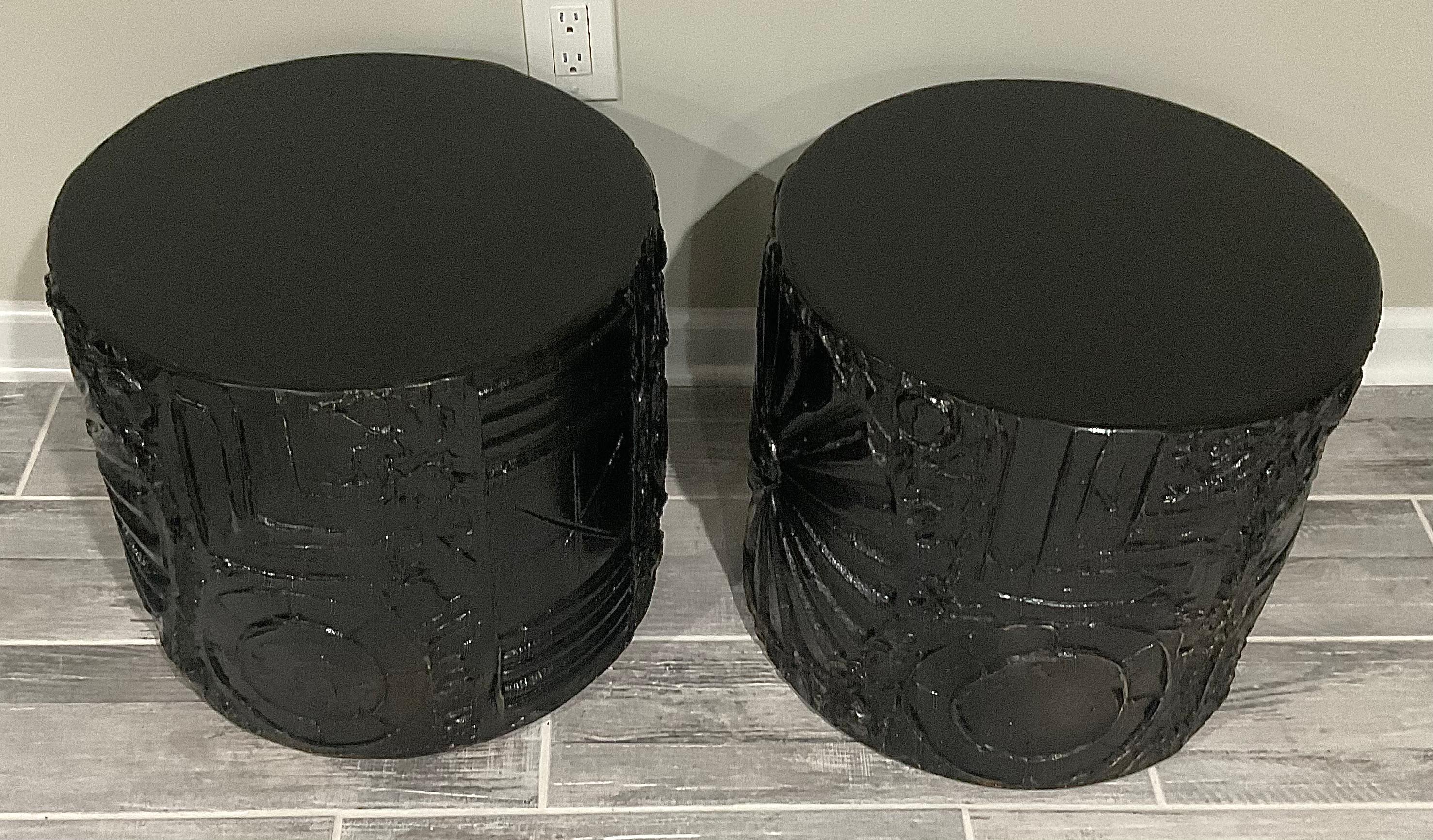 Mid-Century Modern PAIR Adrian Pearsall Brutalist Drum End Tables with full circular decoration 