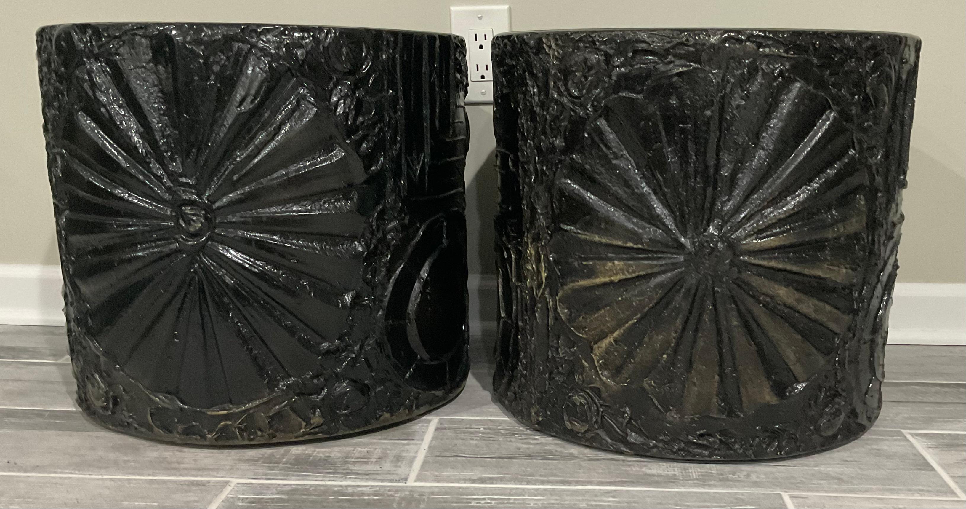 Mid-20th Century PAIR Adrian Pearsall Brutalist Drum End Tables with full circular decoration 