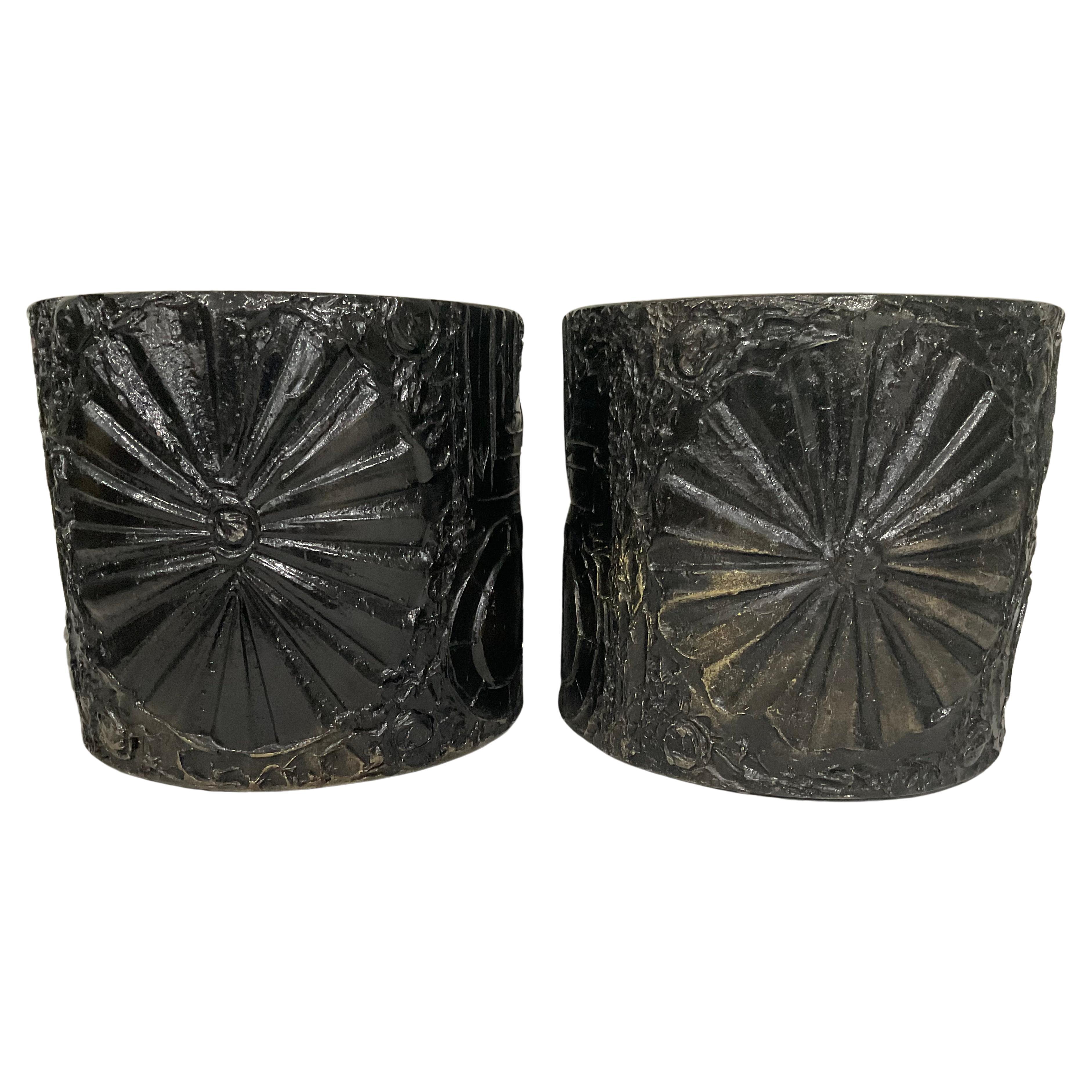 PAIR Adrian Pearsall Brutalist Drum End Tables with full circular decoration 