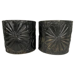 PAIR Adrian Pearsall Brutalist Drum End Tables with full circular decoration 