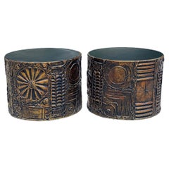 Pair Adrian Pearsall Brutalist Midcentury Style Drum Tables, After Paul Evans