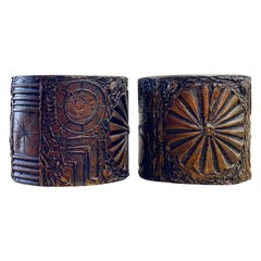 Pair Adrian Pearsall Brutalist Midcentury Style Drum Tables, After Paul Evans