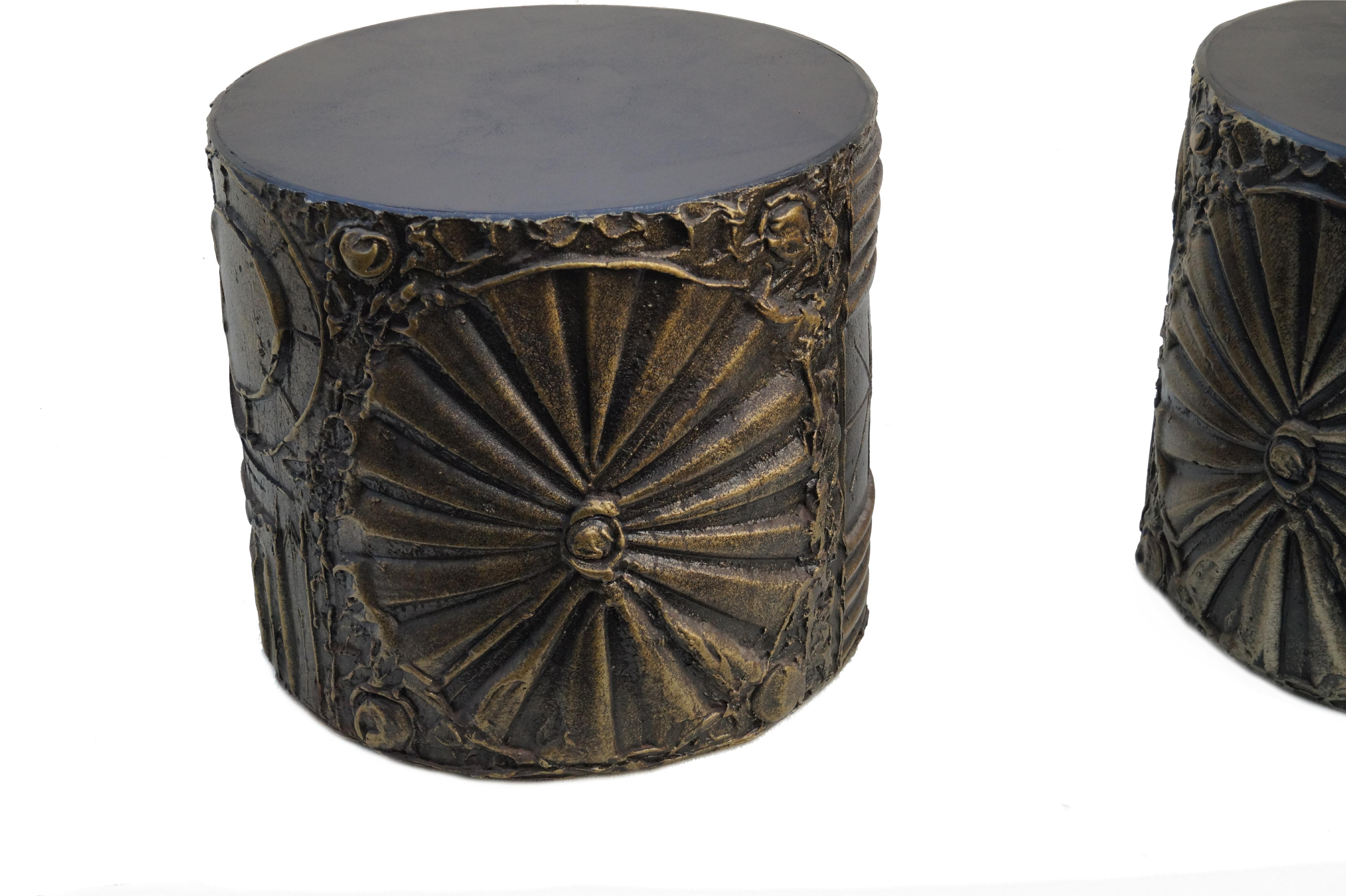 Pair Adrian Pearsall Craft Associates Brutalist Cylindrical Drum Side End Tables 4